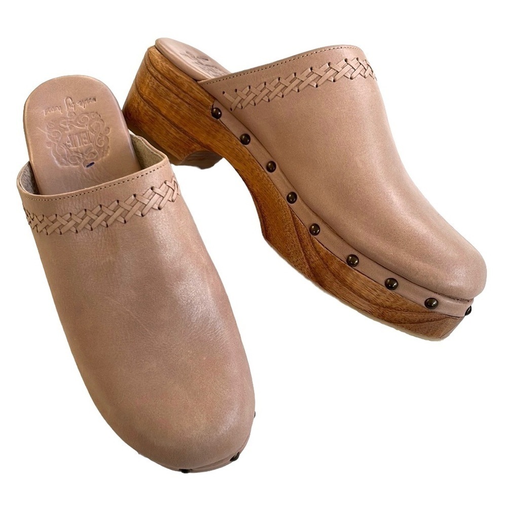 ELF Tan Leather Mules with Wooden Sole
